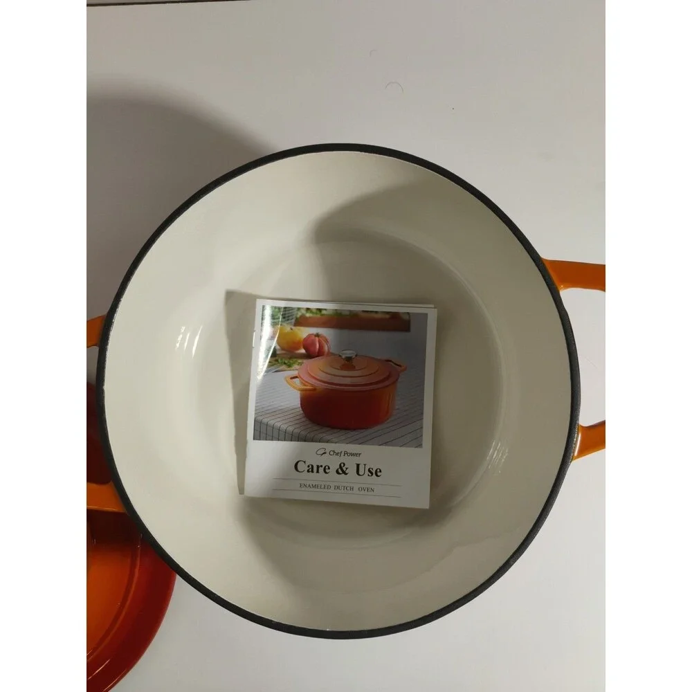 Chef Power 4.5QT Orange Flamed Enameled Cast Iron Dutch Oven with Lid New